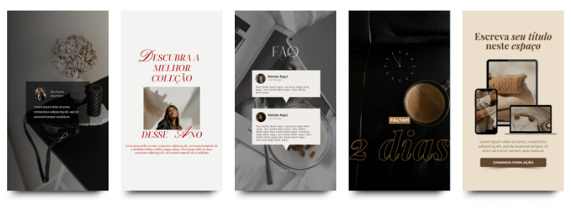 Preview das artes para stories.